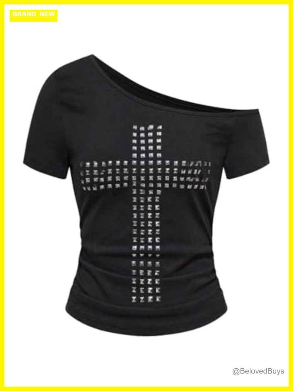 Off Shoulder Cross Rivet Short Sleeve Y2k Grunge Punk Streetwear Top